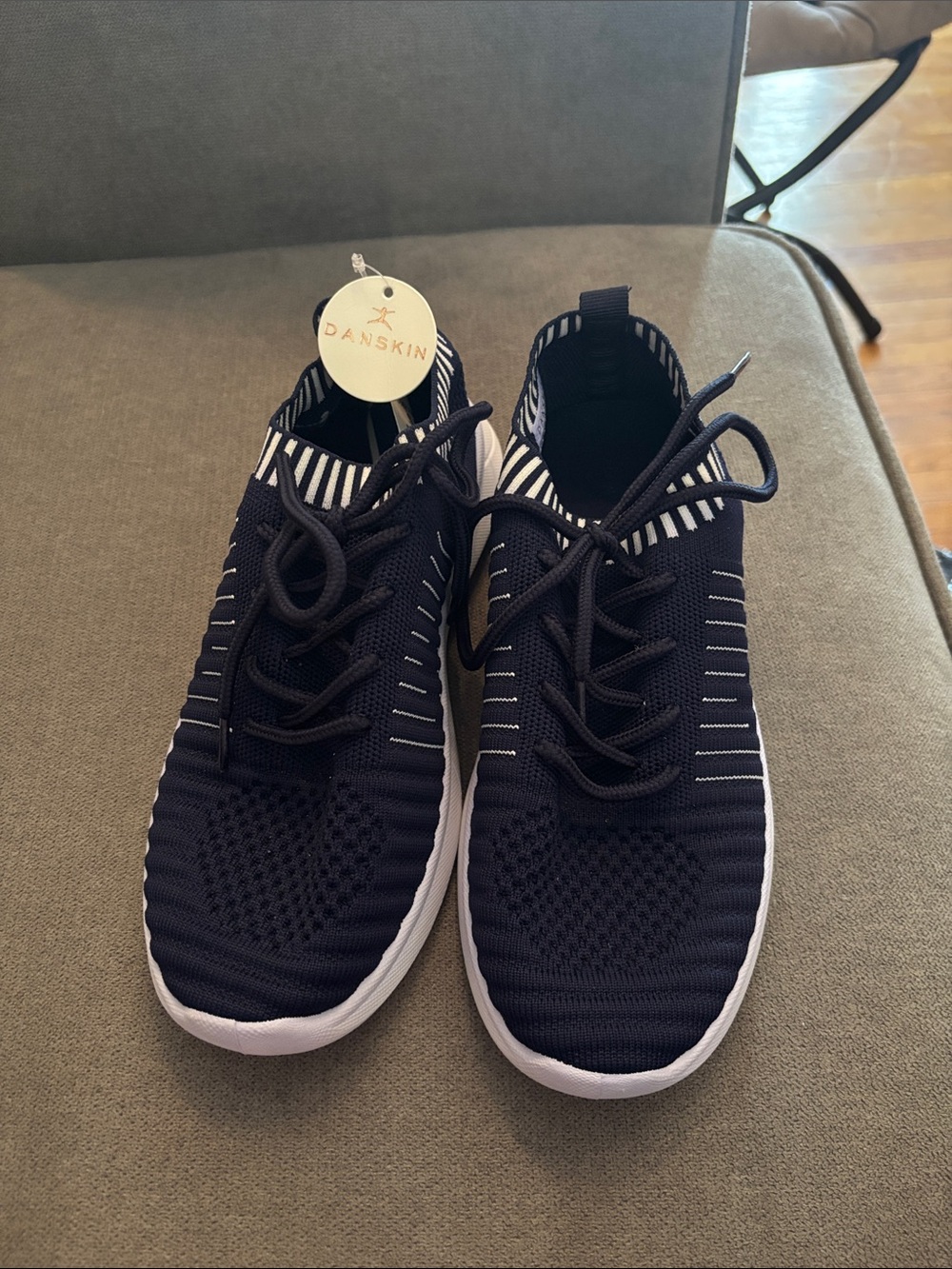Danskin Navy and White Knit Lace-Up Slip-On Sneakers